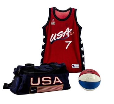Sheryl Swoopes Lot of 3: Signed Game USA Jersey, USA Equipment Bag, & Signed Basketball